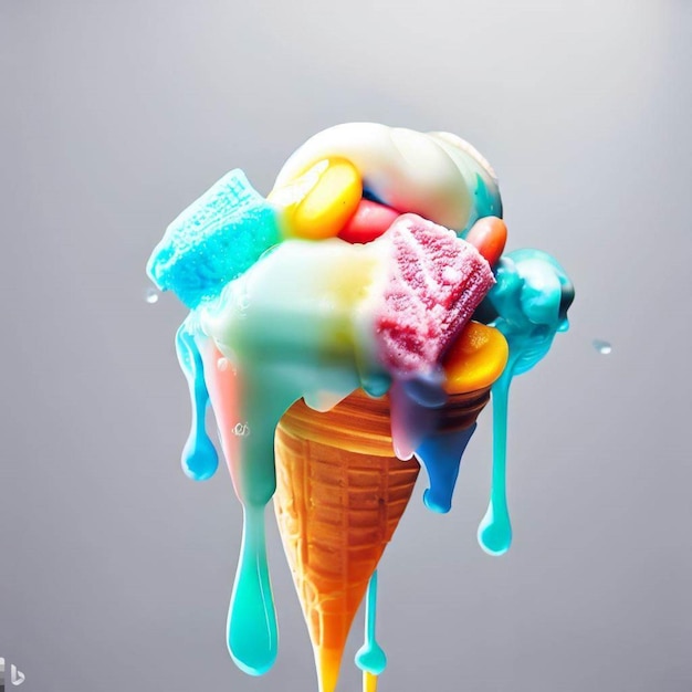 A colorful summer treat in melting ice cream