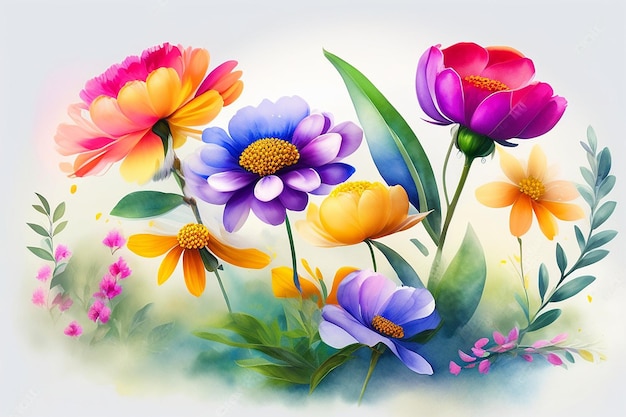 Colorful summer wildflowers in watercolor spring and summer background aigenerated