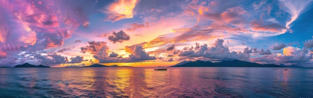 Colorful Sunset Over Islands in the Ocean