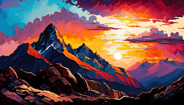 A colorful sunset over a mountain range generative ai