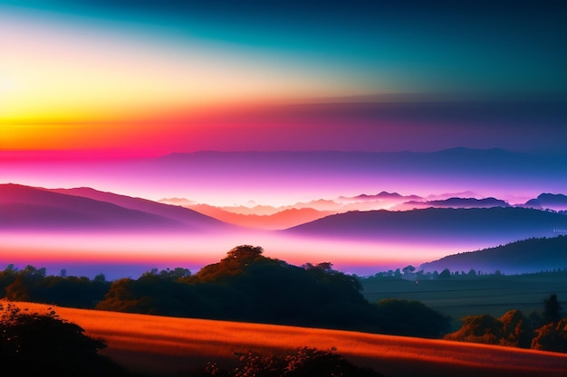 A colorful sunset over a mountain range