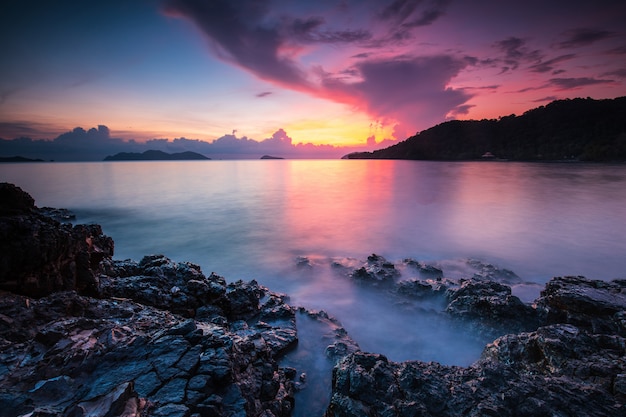 Colorful sunset on the sea in Koh Wai island, Trat  province, Thailand.