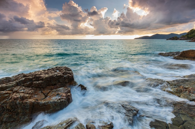 Colorful sunset on the sea in summer on Koh Wai island, trat  province, Thailand.