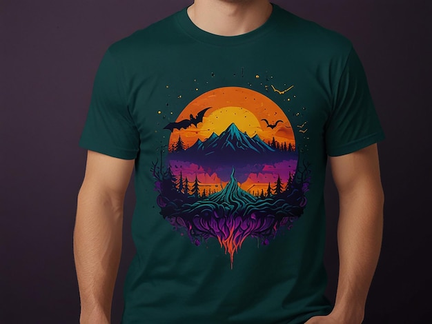 a colorful sunset t shirt with a colorful sunset on the front