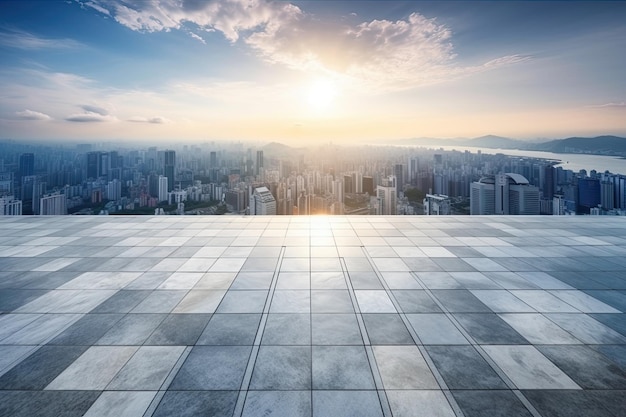 Colorful sunset over a tiled floor