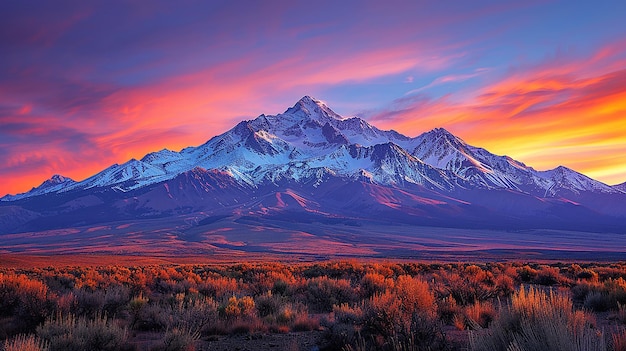 a colorful sunset with a mountain in the background