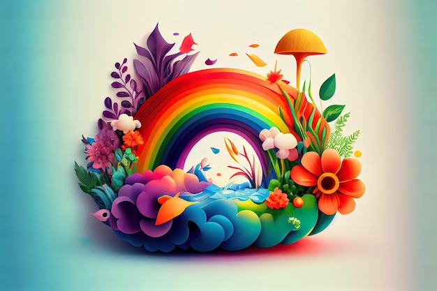 Colorful surreal rainbow illustration Generative Ai