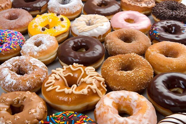 Colorful sweet donuts with sprinkles on black background food sweet