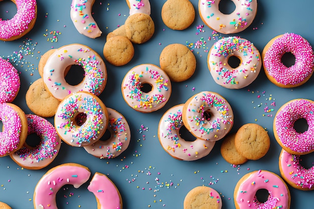 Colorful sweeties donuts composition