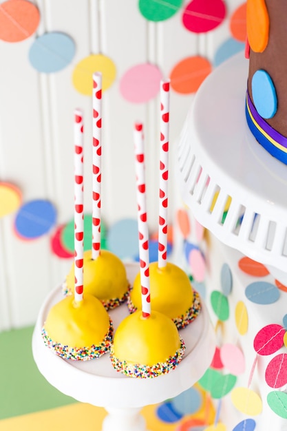 Colorful sweets for kids birthday party celebration.