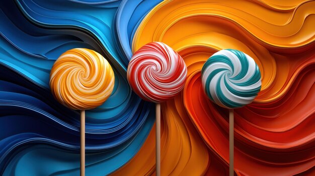 Colorful Swirl Lollipops on Abstract Background