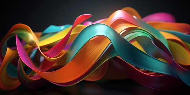 A colorful swirl of paper with a black background