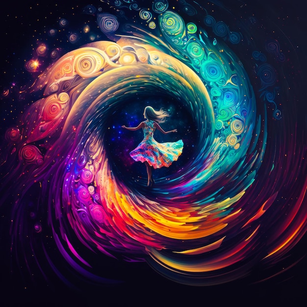 Colorful swirl with woman dancing in it Generative AI