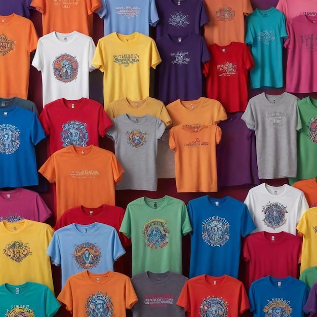 Photo colorful t shirt is hanging on a rack