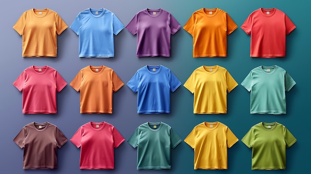 a colorful t shirt with different colors and a blue and orange shirt