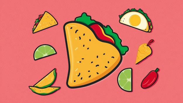 Photo colorful taco and vegetable illustrations perfect for festive culinary designs