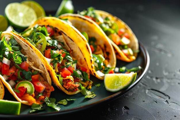 Colorful Tacos with Fresh Ingredients and Lime for a Gourmet Taco Platter and Vibrant Meal