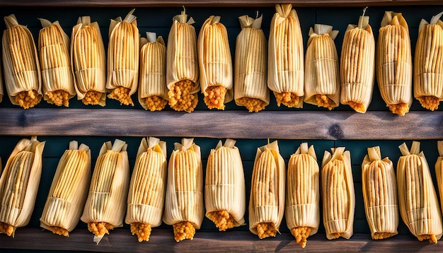 Photo colorful tamales arranged in rows