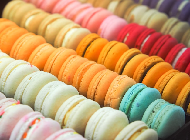 Colorful tasty macaroons. Sweet almond cookies macarons.