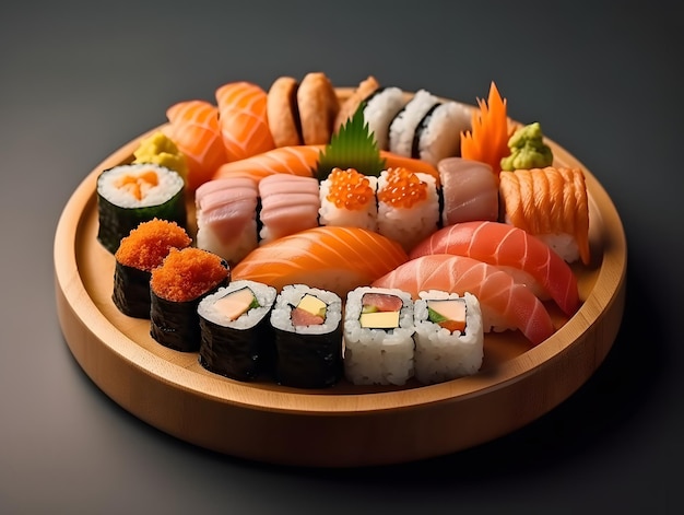 Colorful and tasty sushi platter with various rolls and nigiri Generative AI