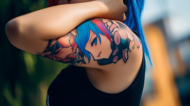 Colorful Tattoo on a Womans Back and Arm