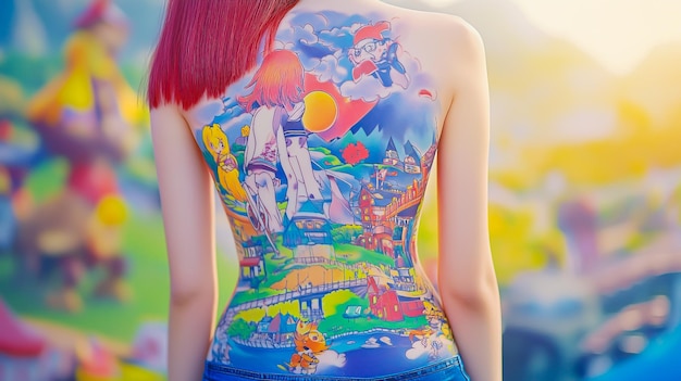 Photo colorful tattoo on a womans back and arm