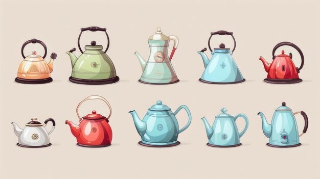 Photo colorful teapots and kettles