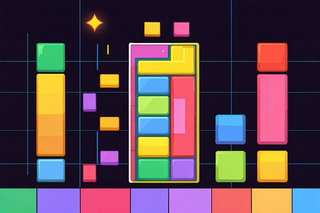 Photo colorful tetris game flat vector illustration a classic retro puzzle challenge