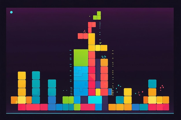 Photo colorful tetris game flat vector illustration a classic retro puzzle challenge