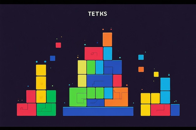 Colorful Tetris Game Flat Vector Illustration A Classic Retro Puzzle Challenge