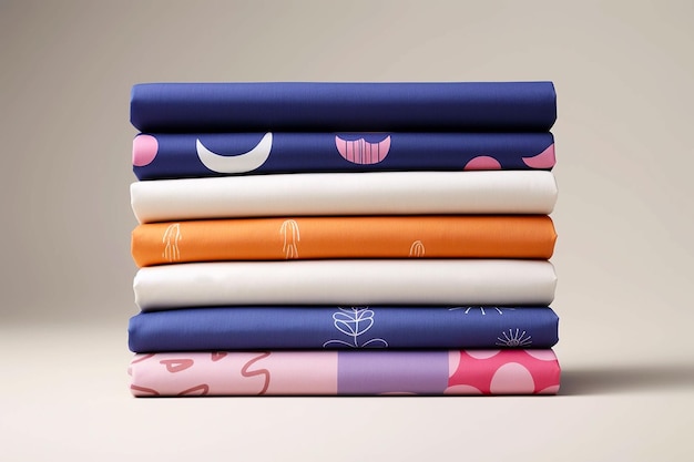 Photo colorful textile fabric stack mockup