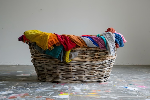 Photo colorful textiles resting in a woven basket