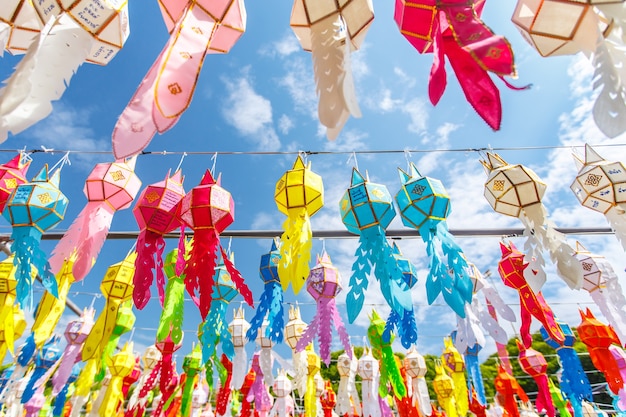 Colorful Thai style lantern in Loy Kra Thong festival, Chiang Mai, Thailand