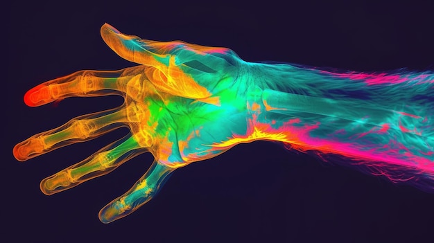 Colorful thermal imaging scan of a human hand