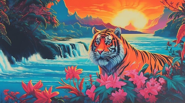 Colorful tiger illustration Generative AI