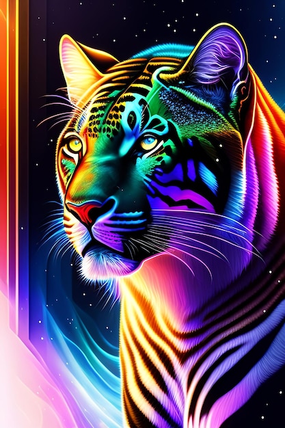 A colorful tiger with the word tiger on it