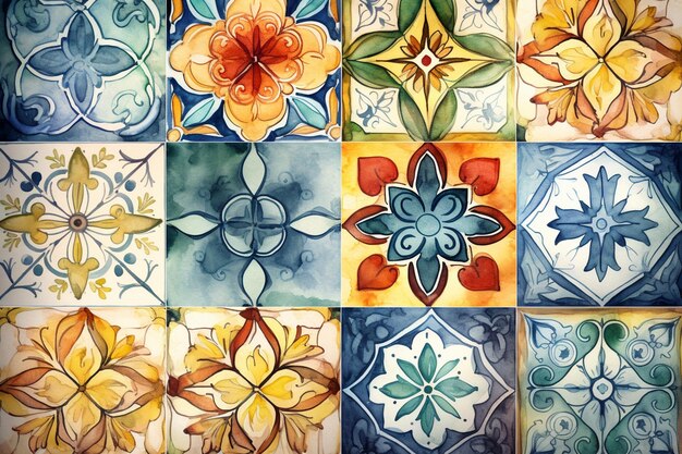 A colorful tile with a flower design is on a table.