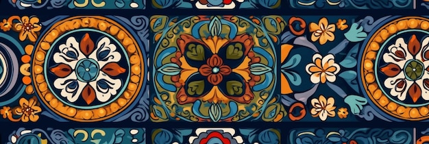 A colorful tile with a flower design in the middle.