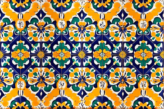 Photo a colorful tile with the pattern of flowers in yellow blue and orange