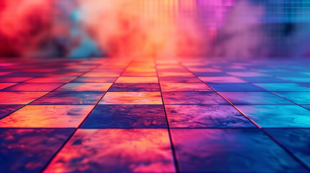 Colorful Tiled Dance Floor with Smoke Dynamic and Vibrant