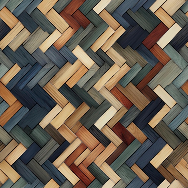 Colorful tiled pattern with rustic wood edges and earthy tones tiled