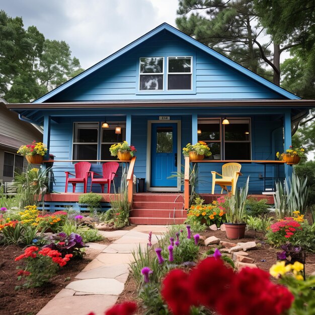 Photo a colorful tiny house with a blue door