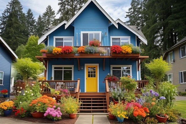 Photo a colorful tiny house with lots of flowers