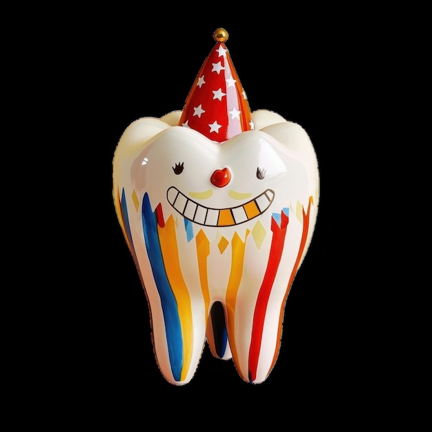 Photo colorful tooth decoration wearing a playful party hat