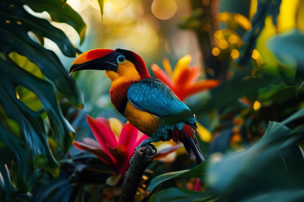 Photo colorful toucan in tropical garden exotic bird in natural background