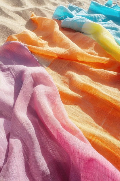 Photo colorful towels on the beach