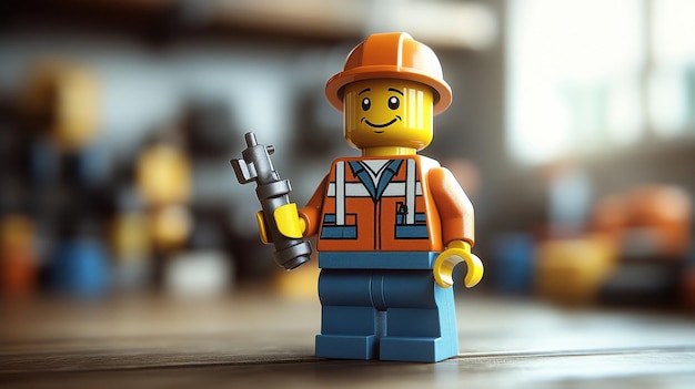 Photo colorful toy construction worker figure for creative play and collecting