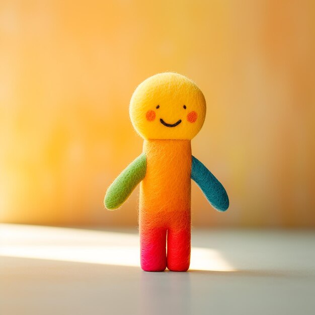 a colorful toy with a yellow shirt and orange pants