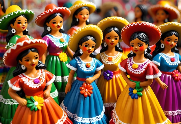 Colorful traditional Cinco De Mayo Fiesta dress figurines for sale