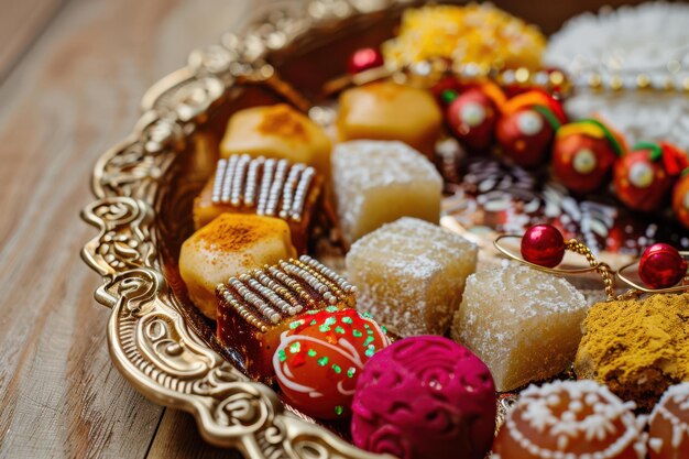 Photo colorful traditional middle eastern sweets ornate tray cultural celebrations